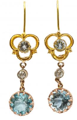 176  -  PENDIENTES CON DIAMANTES Y AGUAMARINA DE PPS. DEL S.XX