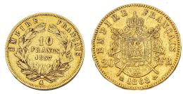 442  -  DOS MONEDAS DE ORO FRANCESAS NAPOLEÓN III