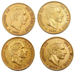 439  -  CUATRO MONEDAS DE ORO DE 25 PESETAS