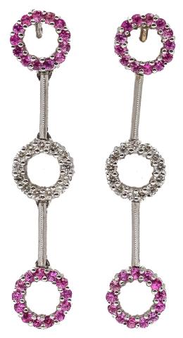 248  -  PENDIENTES LARGOS CON BRILLANTES Y ZAFIROS ROSAS