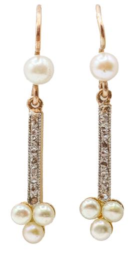 235  -  PENDIENTES CON PERLAS Y DIAMANTES DE PPS. DEL S.XX