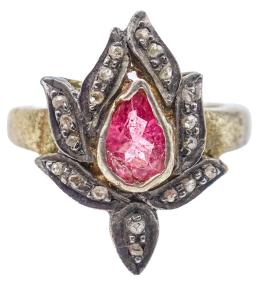 92  -  ANILLO ROSETÓN CON TURMALINA Y DIAMANTES