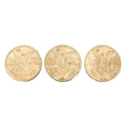 404  -  TRES MONEDAS MEXICANAS DE ORO