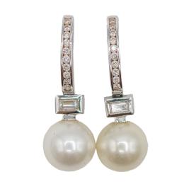 114  -  PENDIENTES ARGOLLAS CON BRILLANTES Y PERLAS