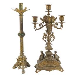 856  -  CANDELERO Y CANDELABRO DE FINALES DE S. XIX