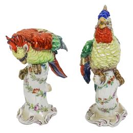 499  -  PAREJA DE LOROS DE PORCELANA ALEMANA DE MEDIADOS S.XX