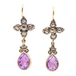 136  -  PENDIENTES CON DIAMANTES Y AMATISTAS