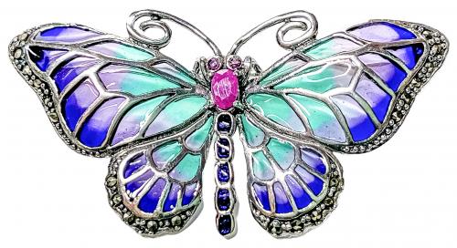 BROCHE MARIPOSA DE PLATA CON ESMALTES