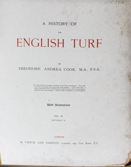 "A HISTORY OF THE INGLISH TURF"