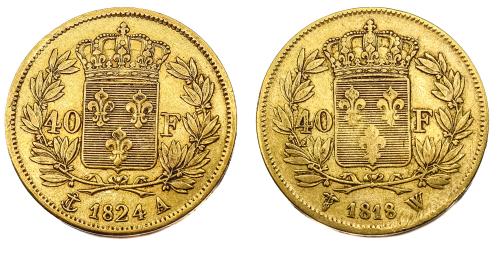 DOS MONEDAS DE ORO DE 40 FRANCOS