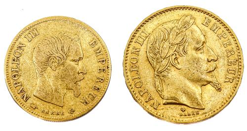 DOS MONEDAS DE ORO FRANCESAS NAPOLEÓN III