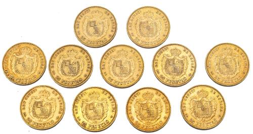 ONCE MONEDAS DE ORO DE 25 PESETAS