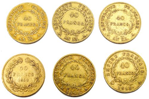 SEIS MONEDAS DE ORO DE 40 FRANCOS