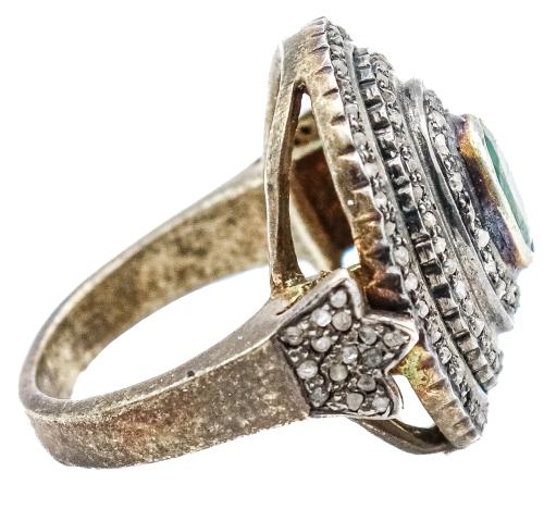 ANILLO ROSETÓN CON ESMERALDA Y DIAMANTES