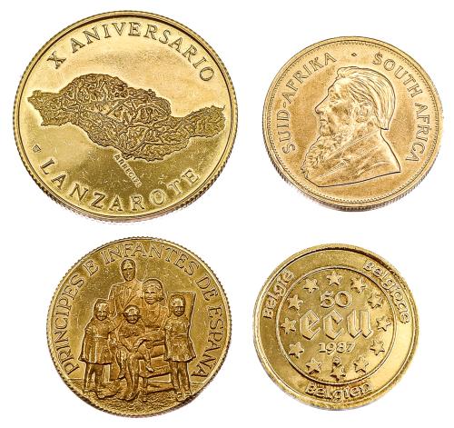 MONEDA KRUGERRAND Y TRES MONEDAS CONMEMORATIVAS