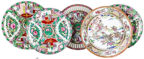 CINCO PLATOS DE PORCELANA CHINA DE MEDIADOS DEL S. XX