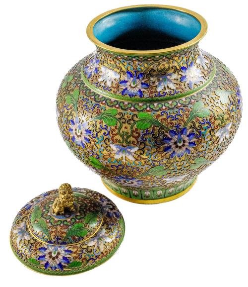 TIBOR ORIENTAL CLOISONNÉ DE MEDIADOS DEL S.XX