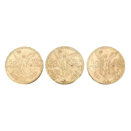 TRES MONEDAS MEXICANAS DE ORO