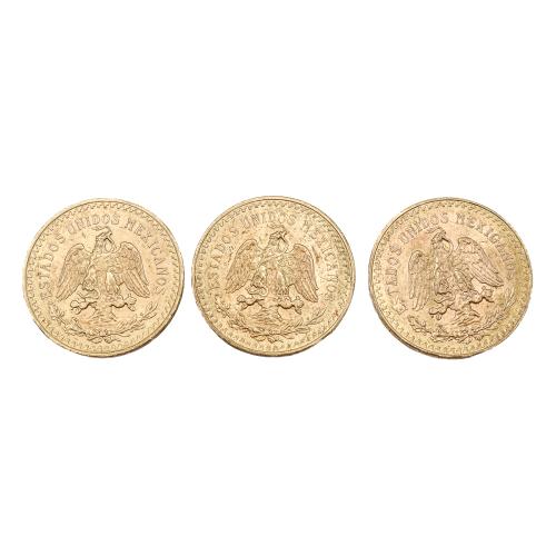 TRES MONEDAS MEXICANAS DE ORO