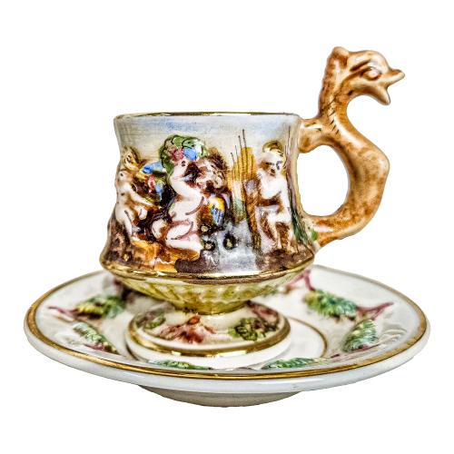 JUEGO DE CAFÉ EN PORCELANA CAPODIMONTE ÚLTIMO TERCIO S.XX