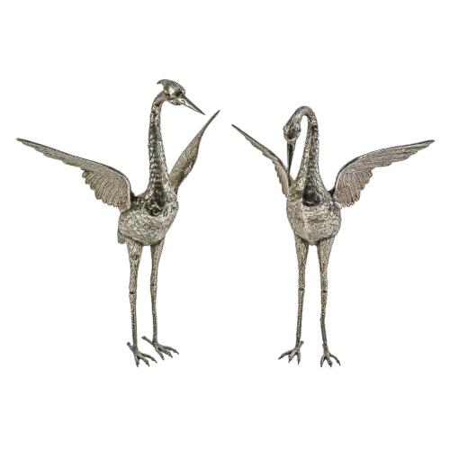 PAREJA DE AVES DECORATIVAS EN PLATA DE MEDIADOS DE S. XX