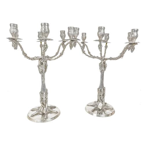 PAREJA DE GRANDES CANDELABROS EN PLATA DE LOS AÑOS 80