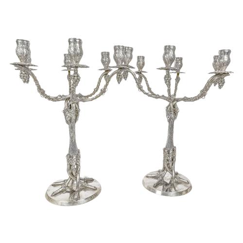 PAREJA DE GRANDES CANDELABROS EN PLATA DE LOS AÑOS 80