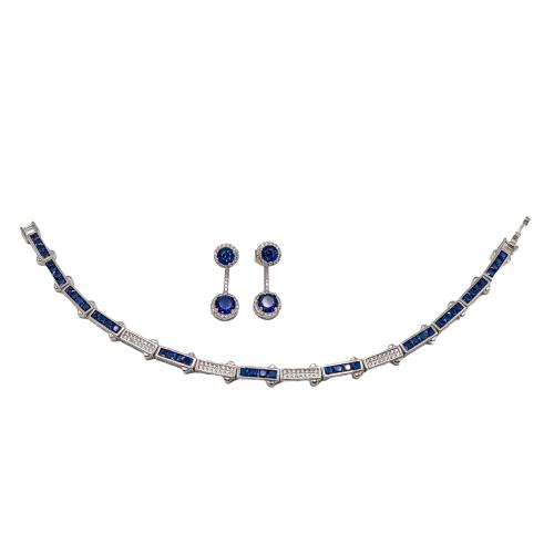 PULSERA Y PENDIENTES CON CIRCONITAS Y CUARZOS AZULES