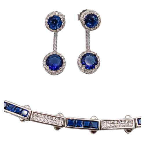 PULSERA Y PENDIENTES CON CIRCONITAS Y CUARZOS AZULES