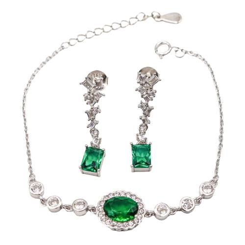 PULSERA Y PENDIENTES CON CIRCONITAS Y CUARZOS VERDES